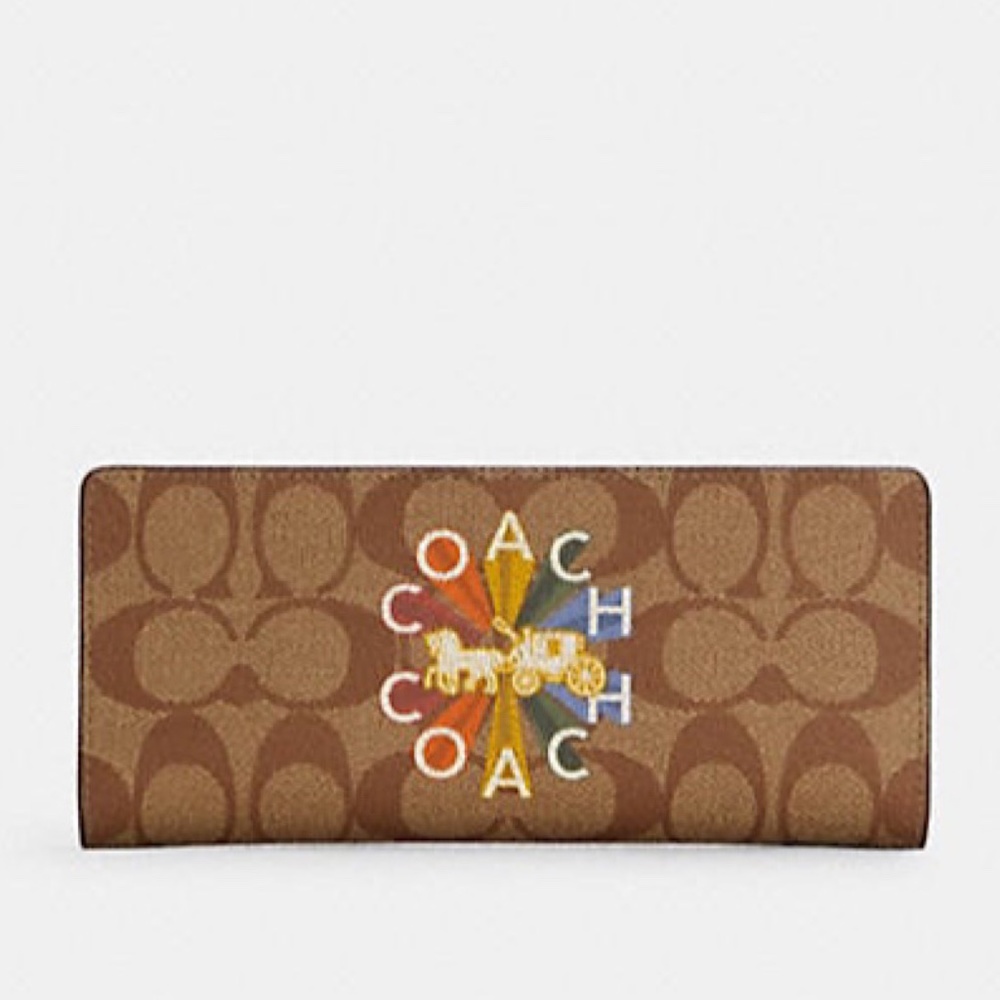 Coach Slim Wallet In Signature Canvas with Coach Radial Rainbow